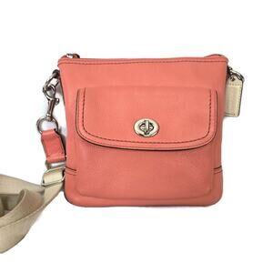 Coach Women's Peach Pebbled Leather Mini Crossbody Bag